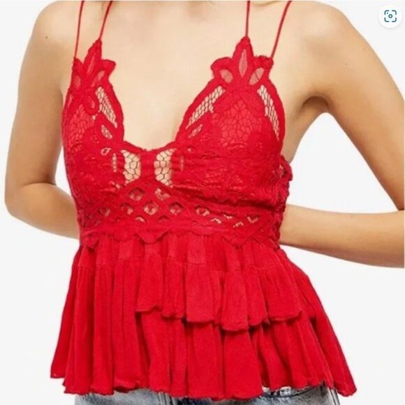 NWT Free People Adella Cami in Cherry Red - Size S - Picture 1 of 2